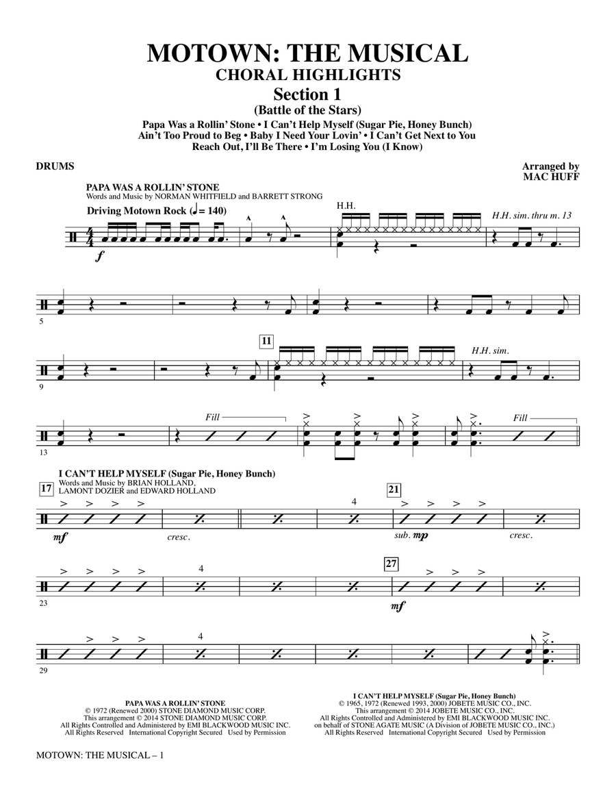 Motown: The Musical (Choral Highlights) - Drums