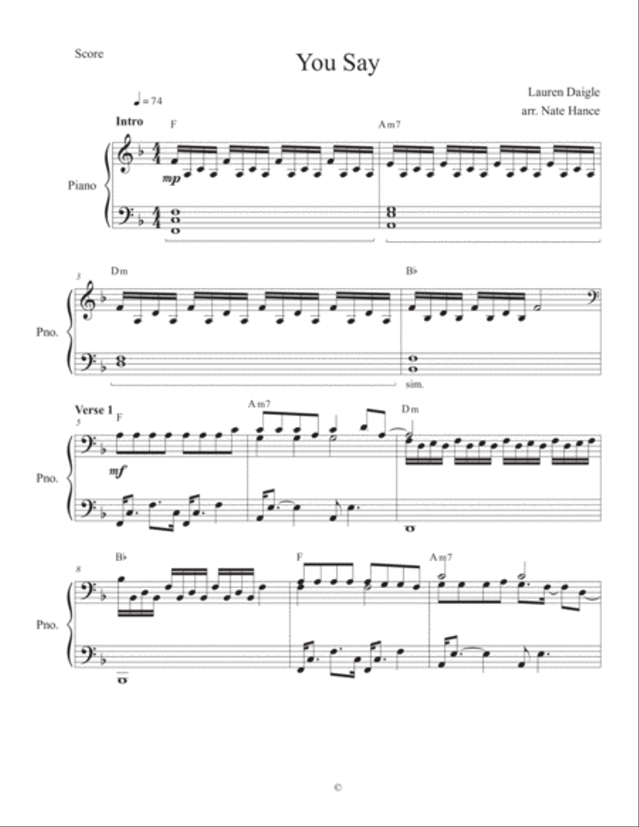 You Say You Say Piano Solo scores gallery preview page 1