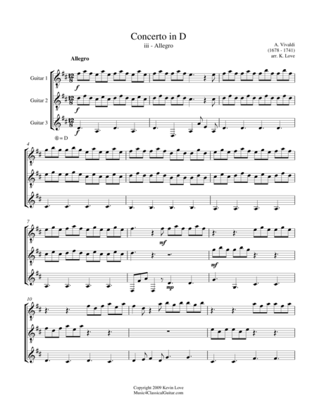 Concerto in D - iii - Allegro (Guitar Trio) - Score and Parts image number null
