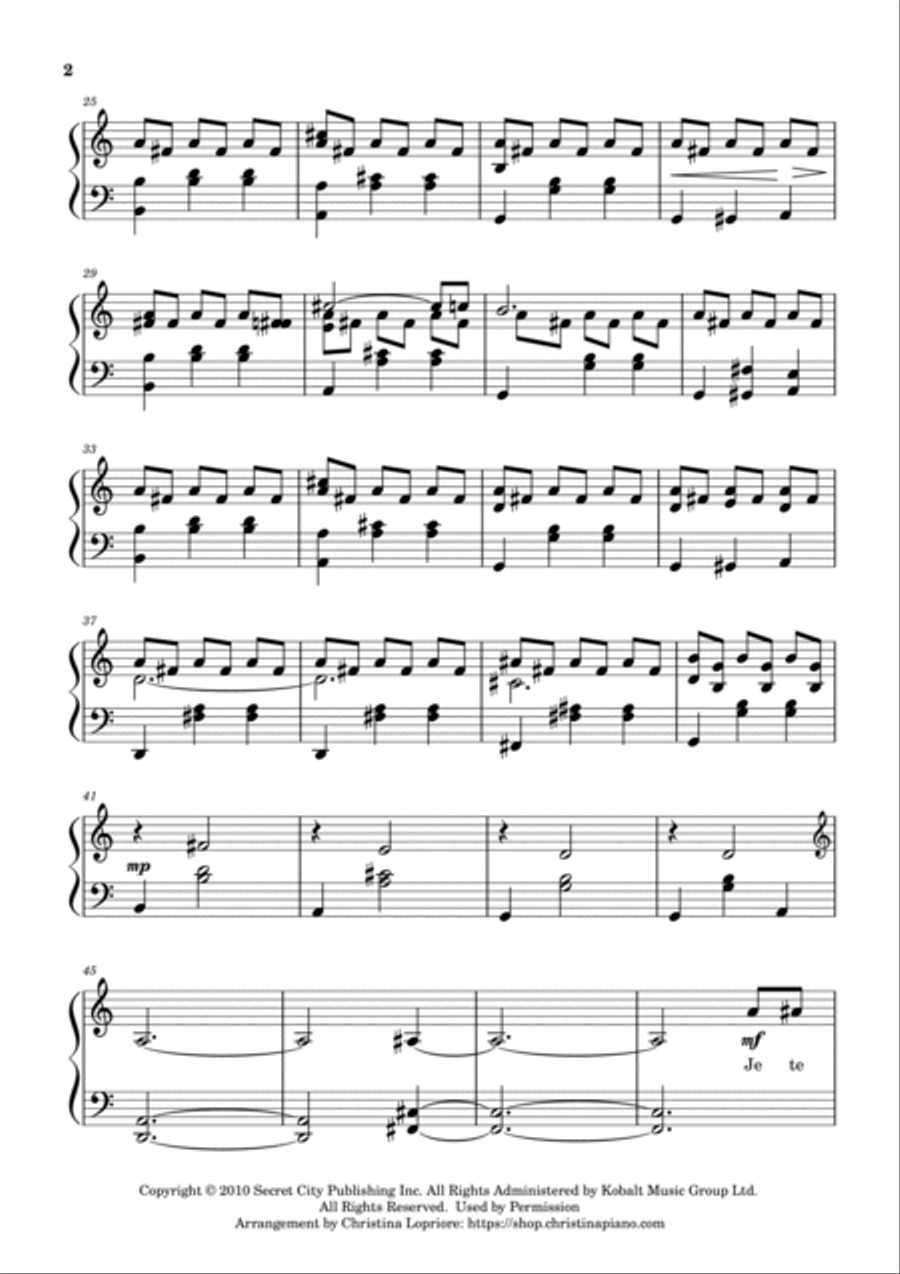 Je Te Laisserai Des Mots Piano Solo scores gallery preview page 2