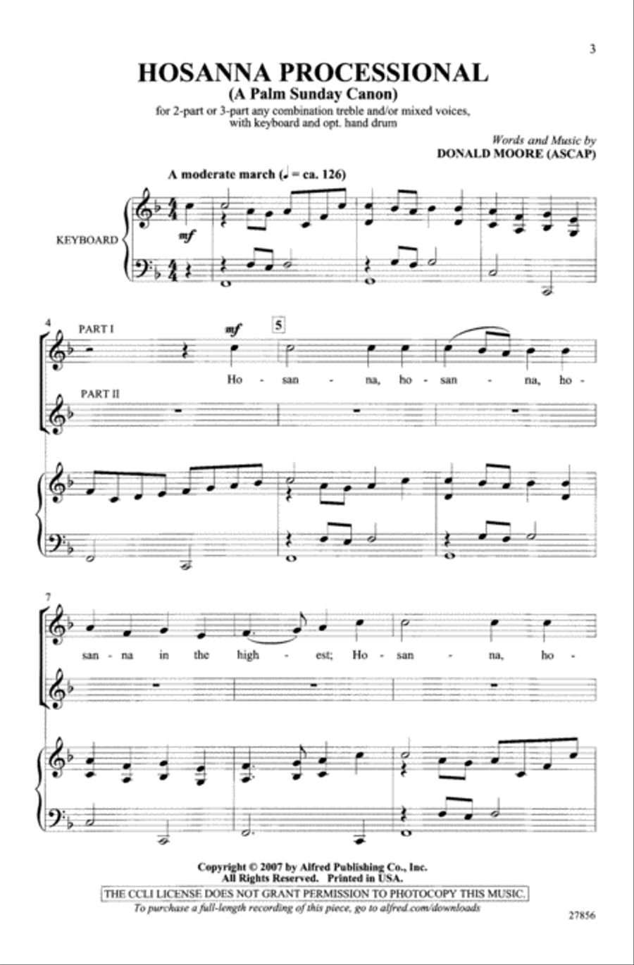 Hosanna Processional (A Palm Sunday Canon) 3-Part scores gallery preview page 3