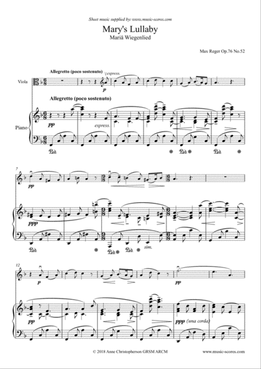 Mary's Lullaby, or Maria Wiegenlied - Viola and Piano Piano scores gallery preview page 1