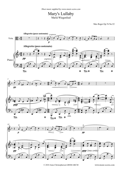 Mary's Lullaby, or Maria Wiegenlied - Viola and Piano image number null