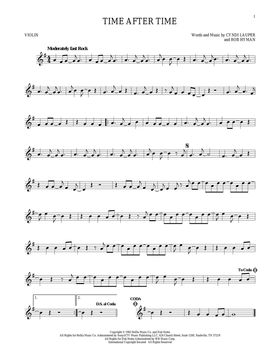 Time After Time Violin Solo scores gallery preview page 1