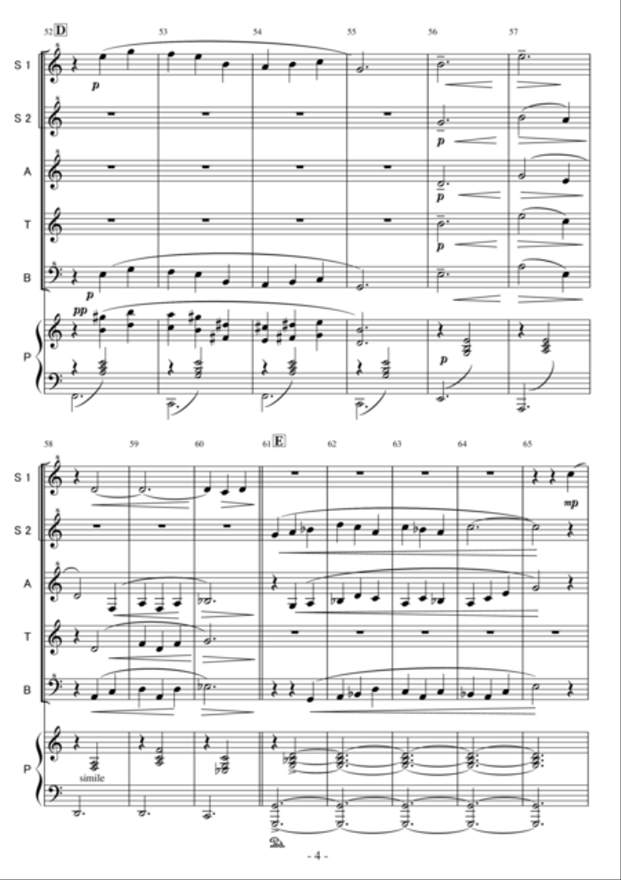 Gymnopedie for Five Recorders and Piano (To the Victims of Nepalquake Apr2015) Small Ensemble scores gallery preview page 4