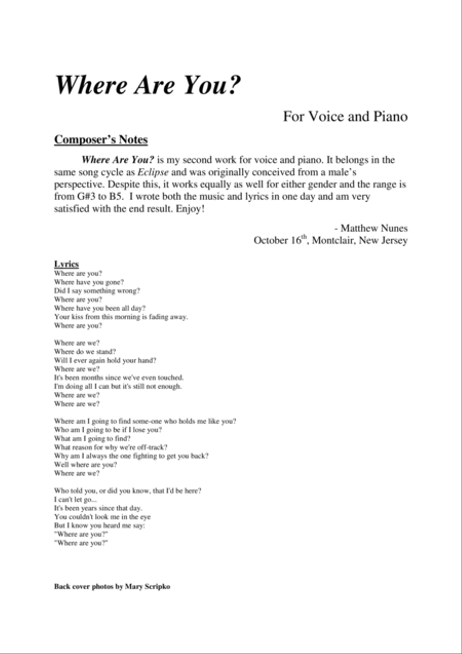 Where Are You? for Voice and Piano Voice Solo scores gallery preview page 2