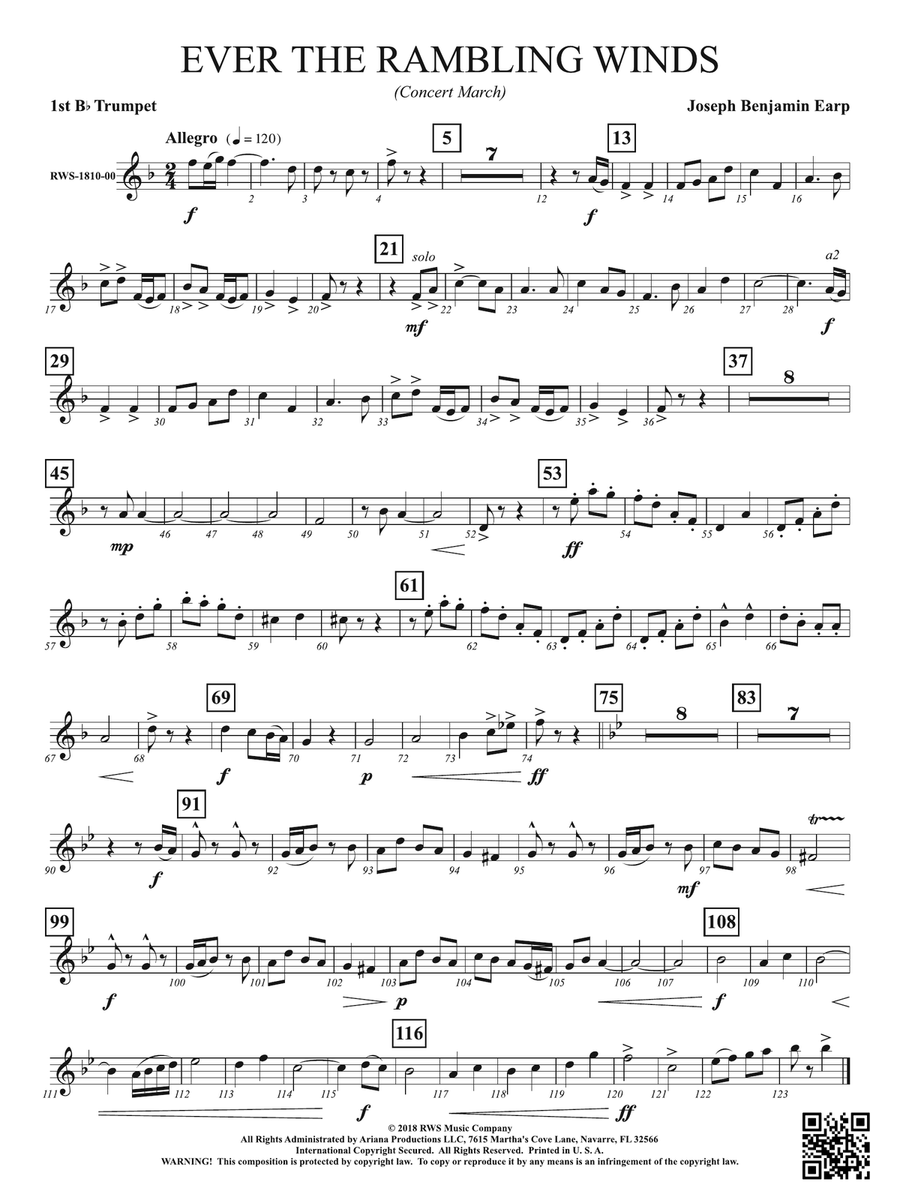 Ever the Rambling Winds - Concert March: 1st B-flat Trumpet B-Flat Trumpet scores gallery preview page 1