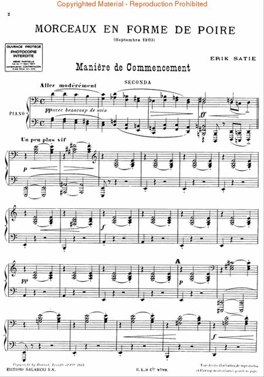 3 Morceaux en forme de Poire (3 Pieces in Form of a Pear) Piano Duet scores gallery preview page 2