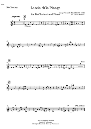 Lascia Ch'io Pianga - Bb Clarinet and Piano (Individual Parts)