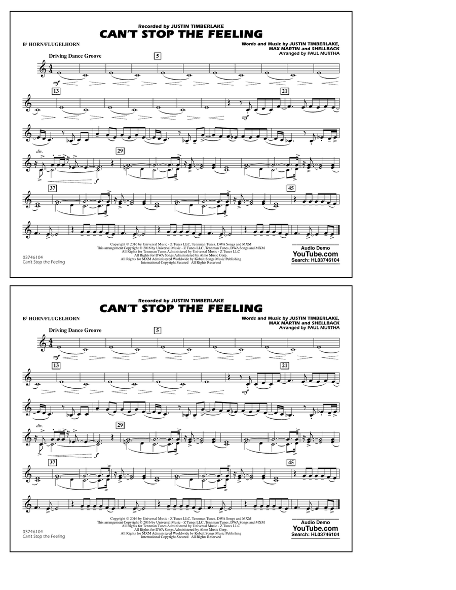 Can't Stop the Feeling (from Trolls) - Bb Horn/Flugelhorn Marching Band scores gallery preview page 1