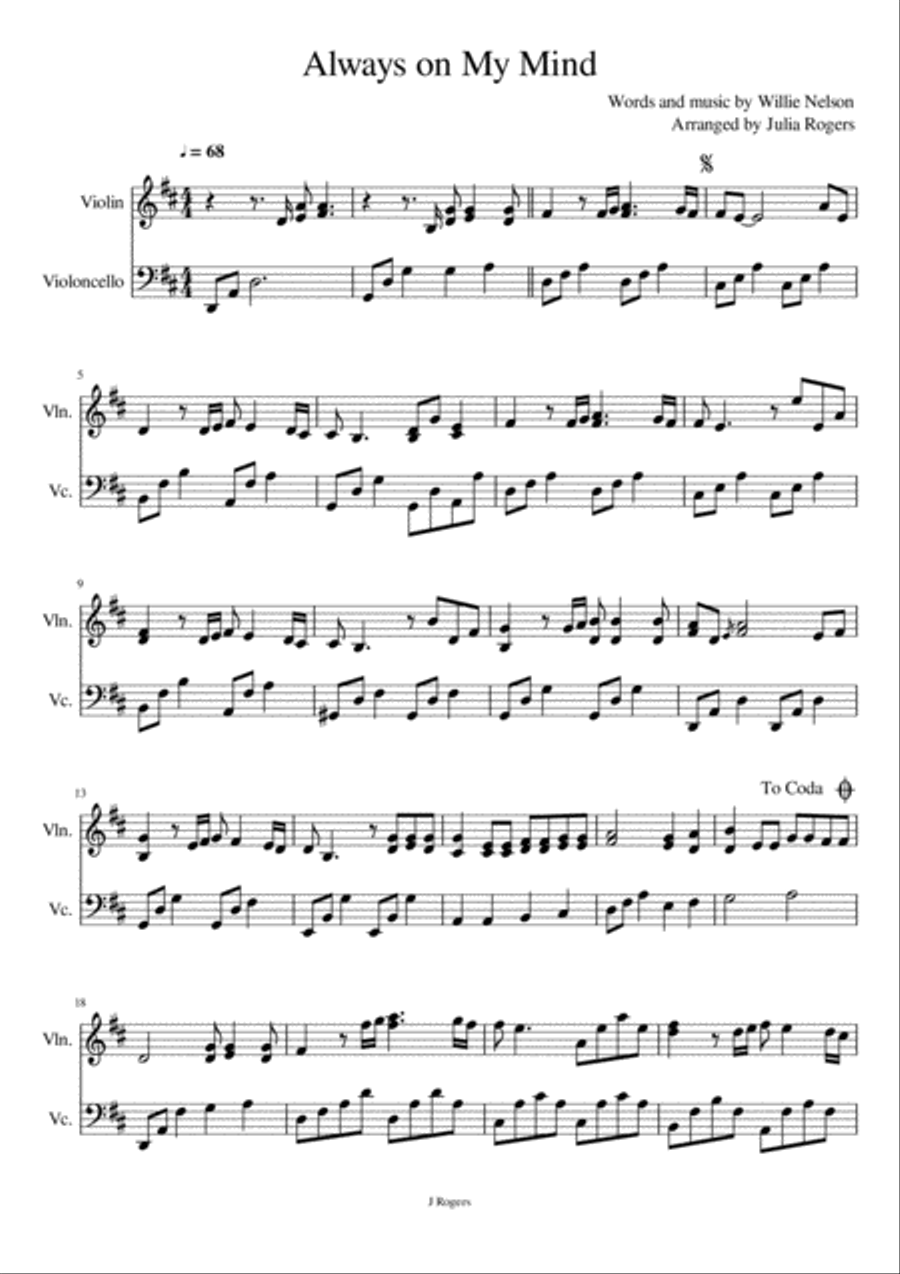 Always On My Mind String Duet scores gallery preview page 1