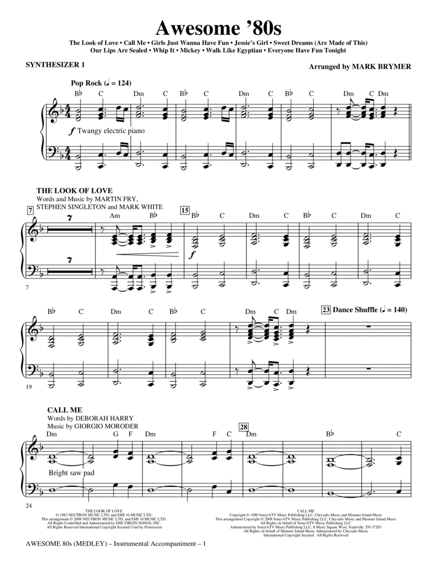 Awesome '80s (Medley) - Synthesizer I Choir scores gallery preview page 1