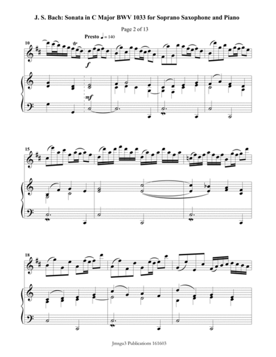 BACH: Sonata BWV 1033 for Soprano Sax & Piano image number null