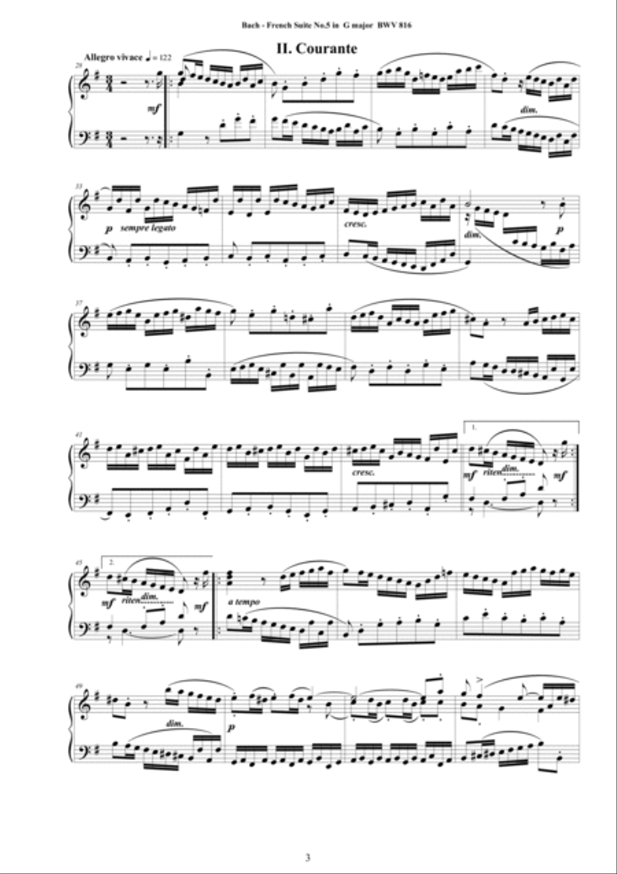 Bach - French Suite No.5 in G major BWV 816 for Piano Piano Solo scores gallery preview page 3