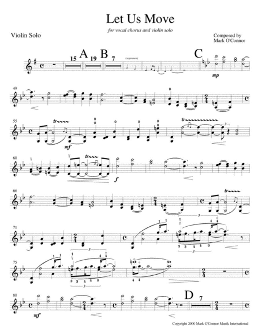Let Us Move (violin part - vocal choir and violin solo) 4-Part scores gallery preview page 4