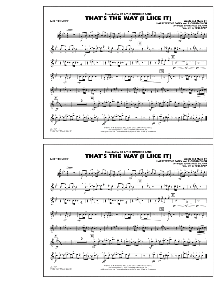 That's the Way (I Like It) - 1st Bb Trumpet B-Flat Trumpet scores gallery preview page 1