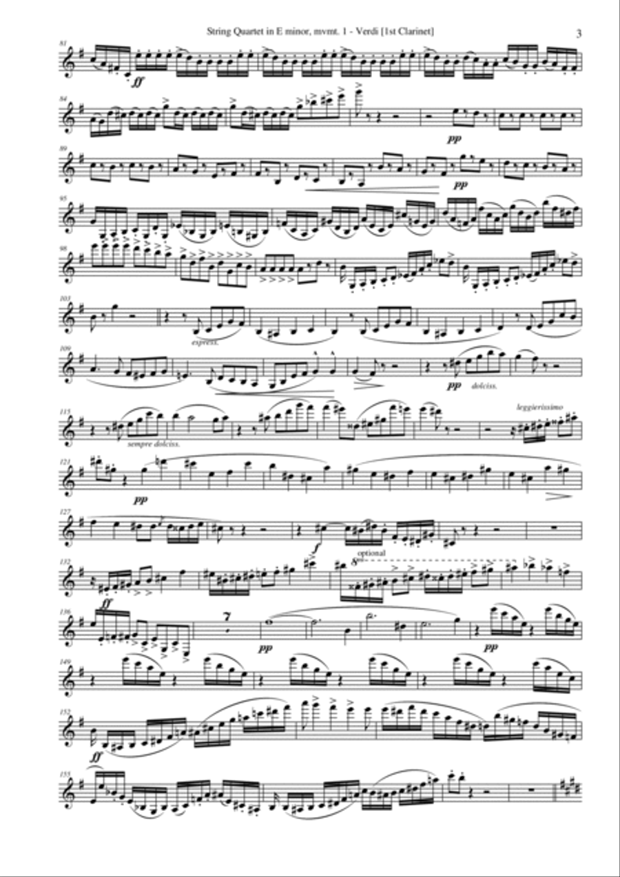 Quartet in E minor, mvmt.1 (Clarinet Quartet) Clarinet Quartet scores gallery preview page 3