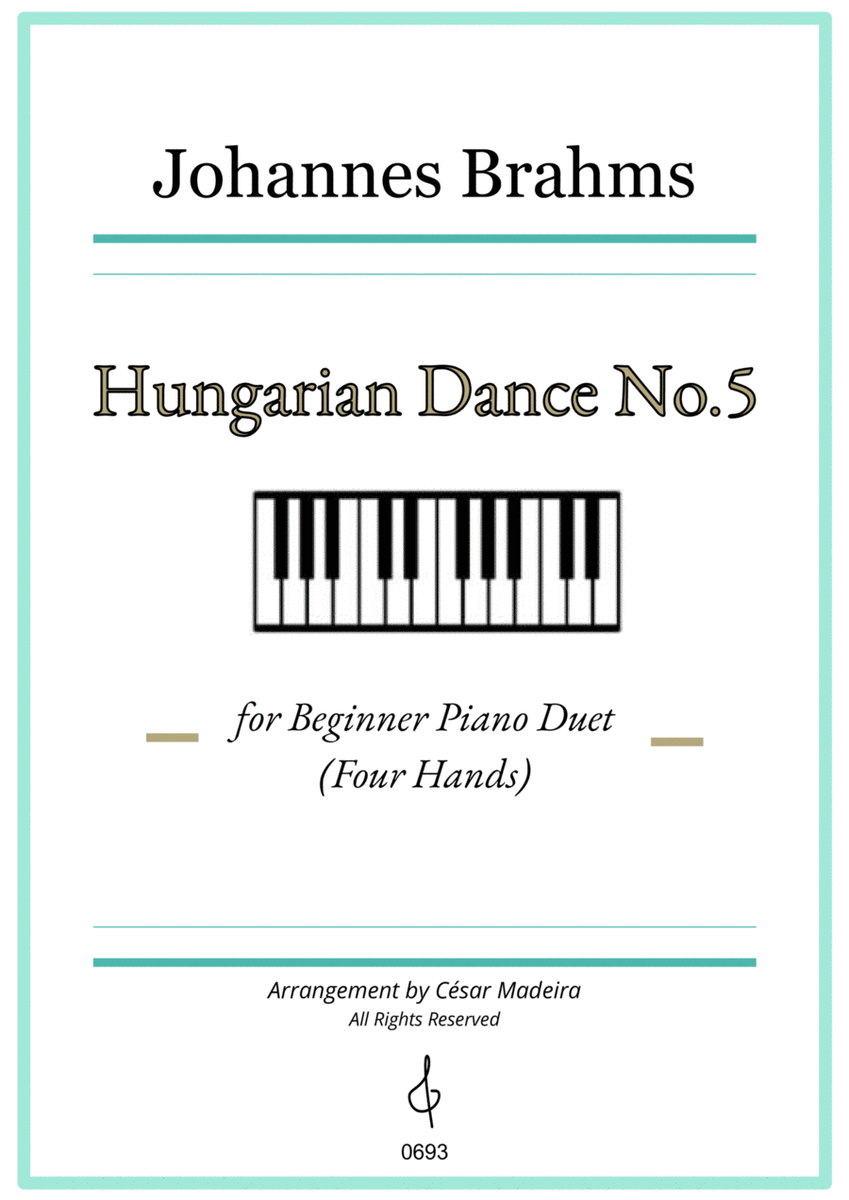 Hungarian Dance No.5 by Brahms - Easy Piano Four Hands (Full Score and Parts) image number null