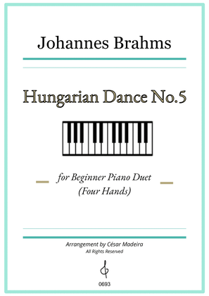 Hungarian Dance No.5 by Brahms - Easy Piano Four Hands (Full Score and Parts)