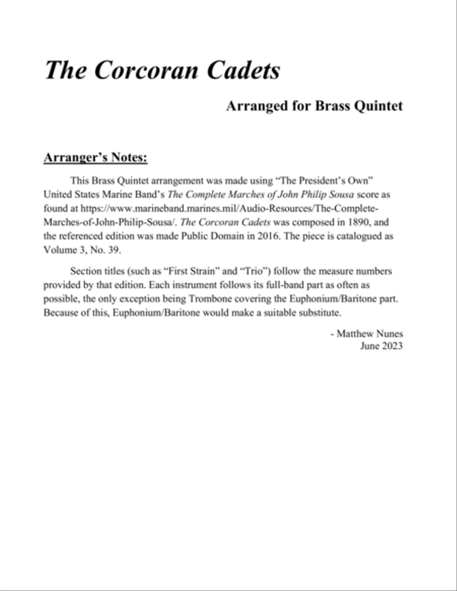 The Corcoran Cadets Brass Quintet scores gallery preview page 2