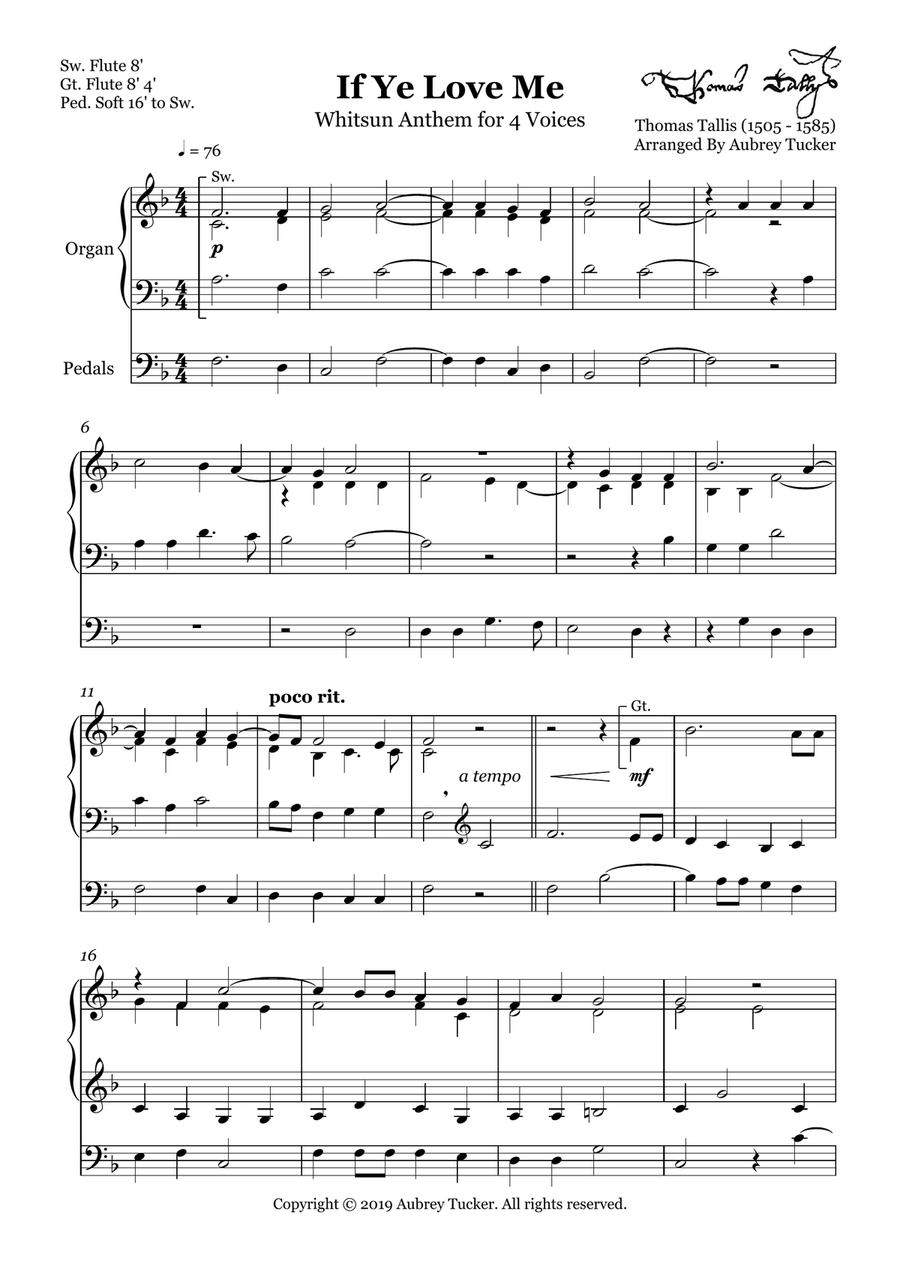 Organ: If Ye Love Me (Whitsun Anthem for 4 Voices) - Thomas Tallis Voice scores gallery preview page 2