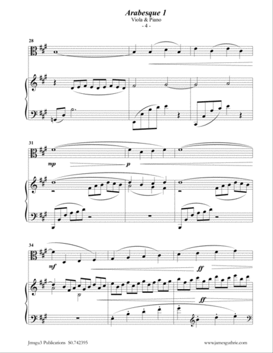 Debussy: Two Arabesques for Viola & Piano Viola scores gallery preview page 4