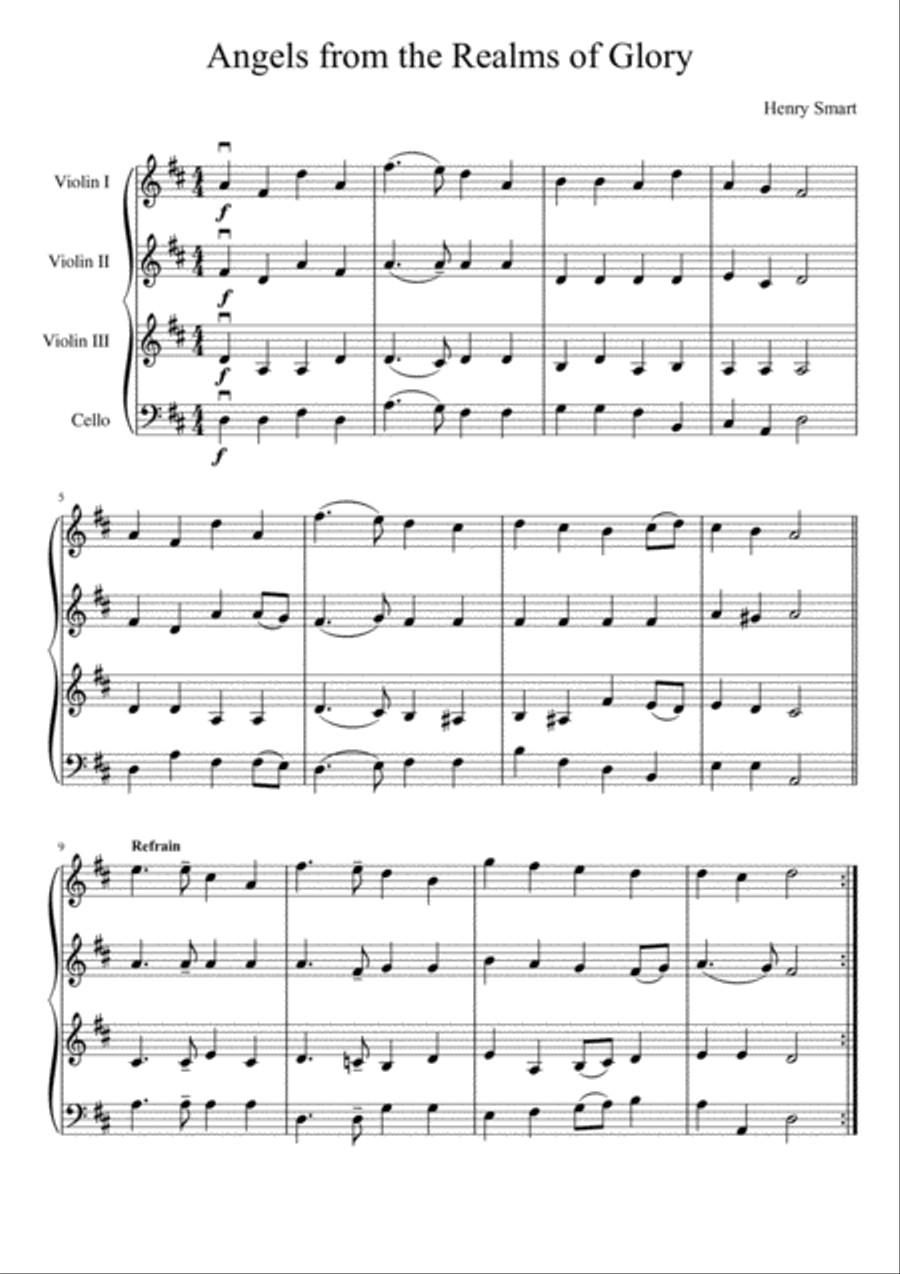 Angels from the Realms of Glory (three violins and cello) String Quartet scores gallery preview page 2