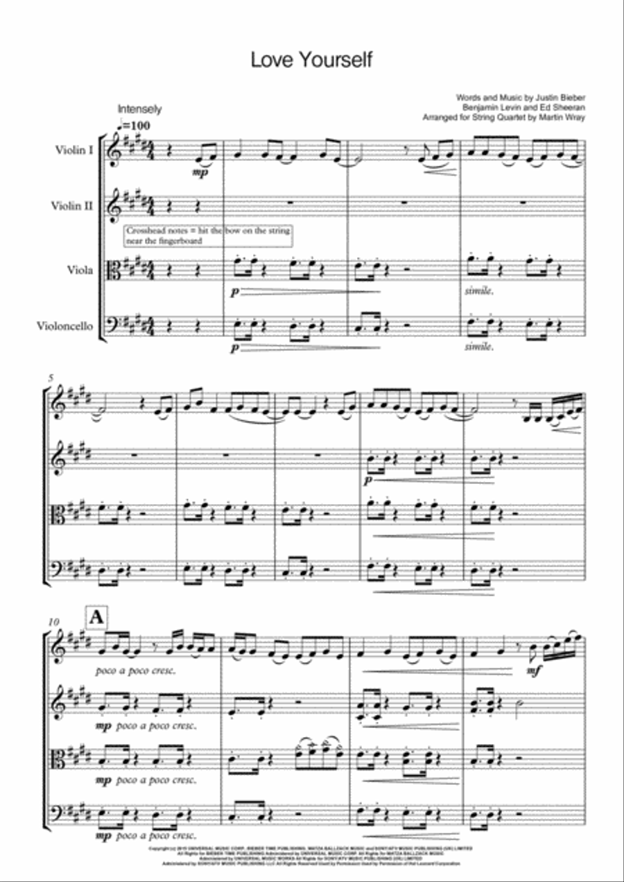 Love Yourself String Quartet scores gallery preview page 1