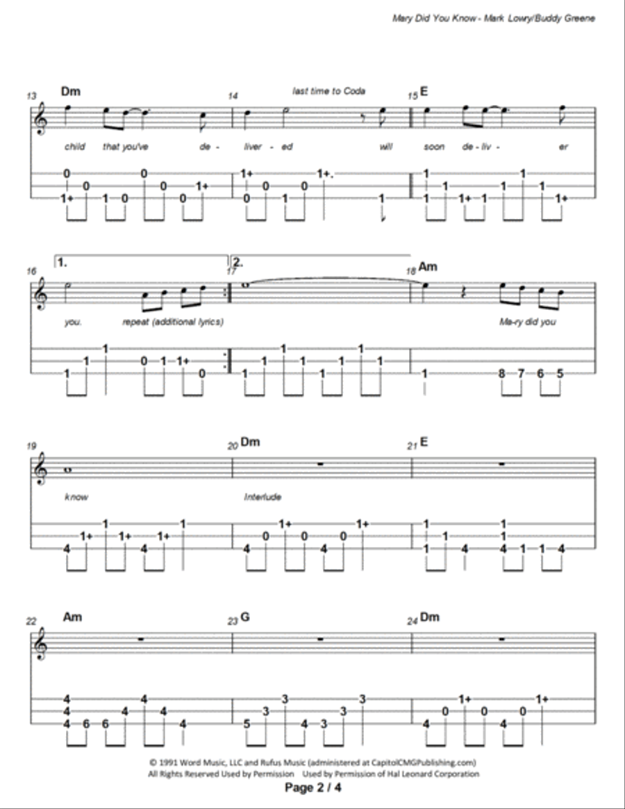 Mary, Did You Know? Dulcimer scores gallery preview page 3