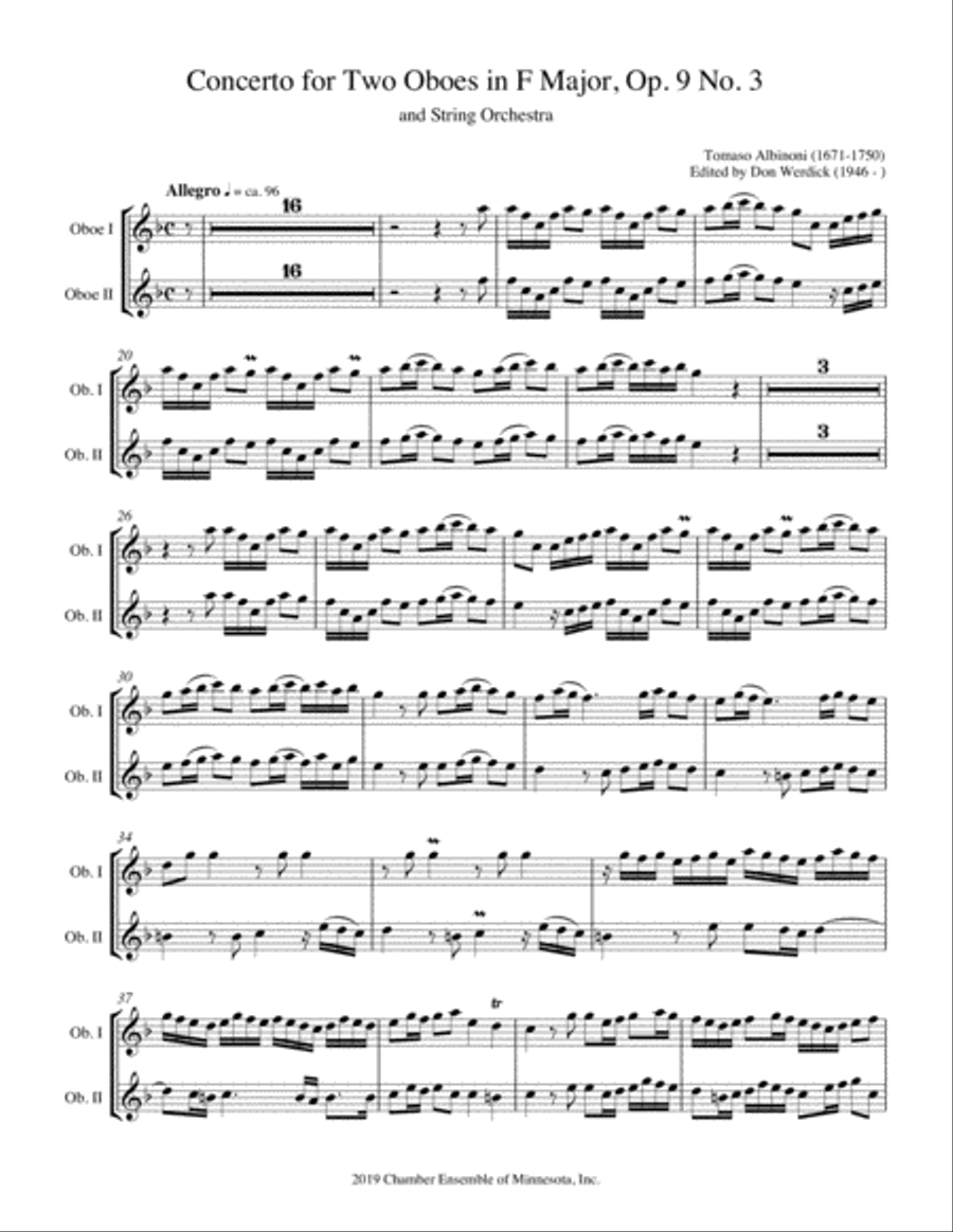Concerto for Two Oboes in F Major, Op. 9 No 3 Woodwind Duet scores gallery preview page 3