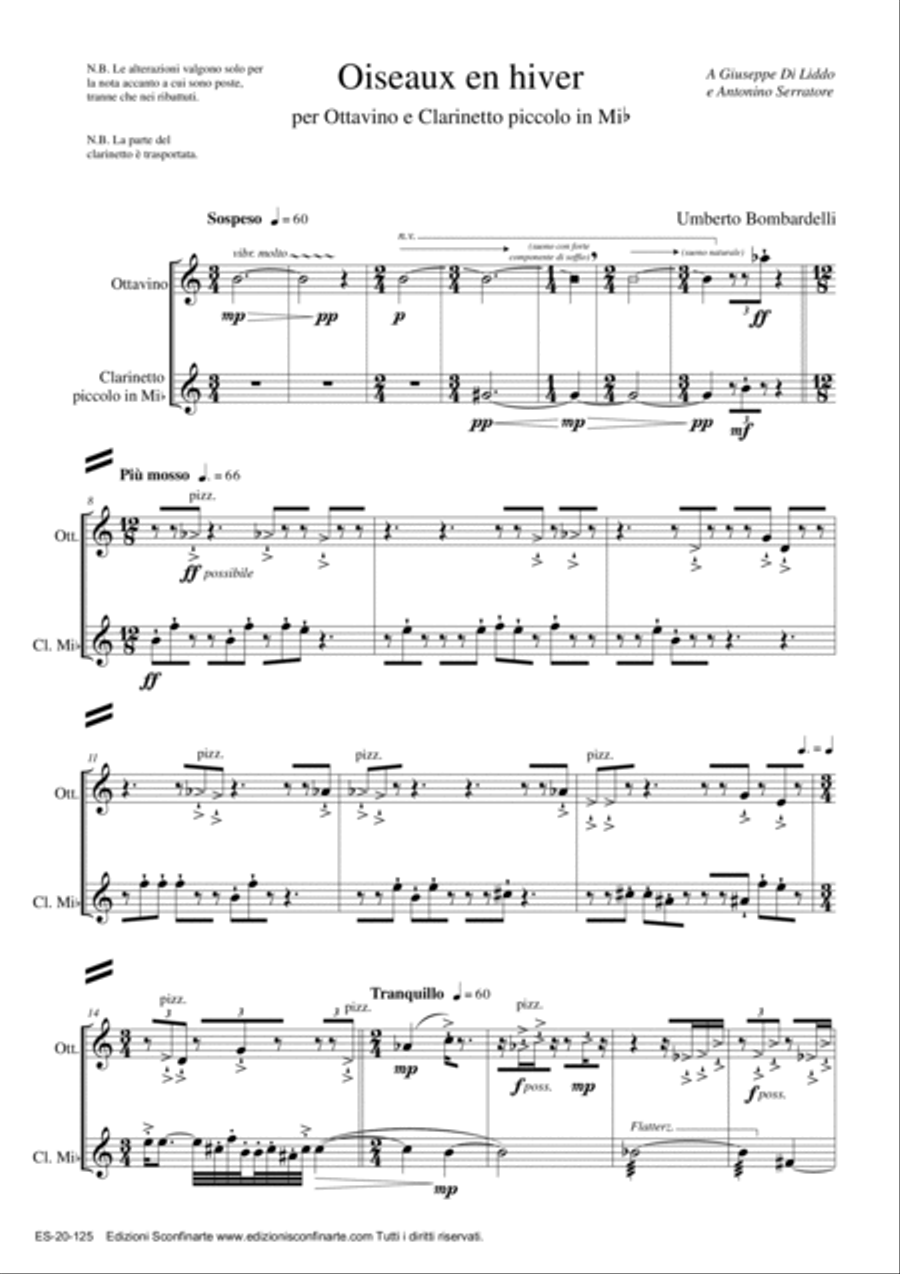 Umberto Bombardelli: OISEAUX EN HIVER (ES-20-125) Woodwind Duet scores gallery preview page 3