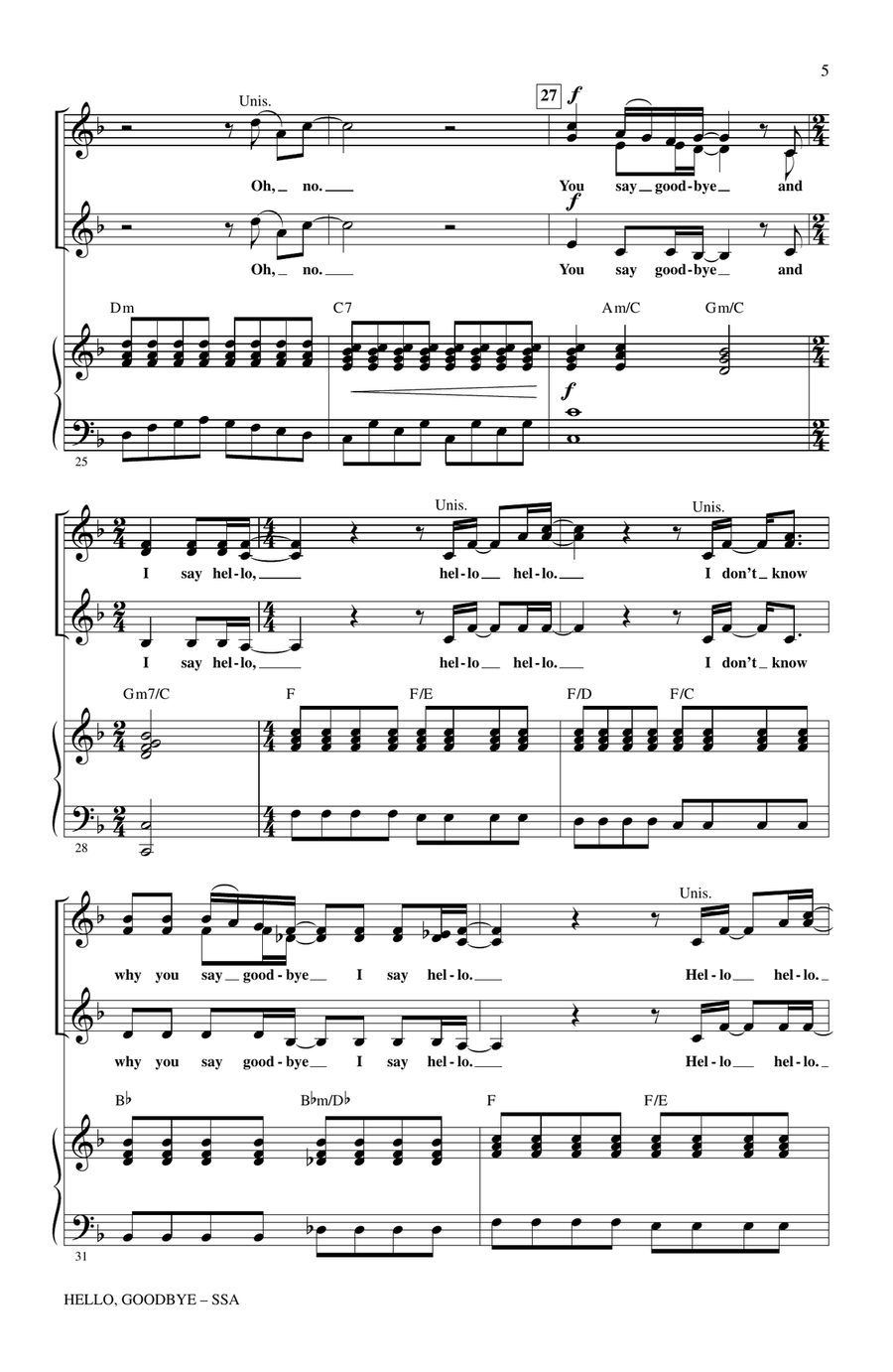 Hello, Goodbye (arr. Alan Billingsley) SSA scores gallery preview page 4