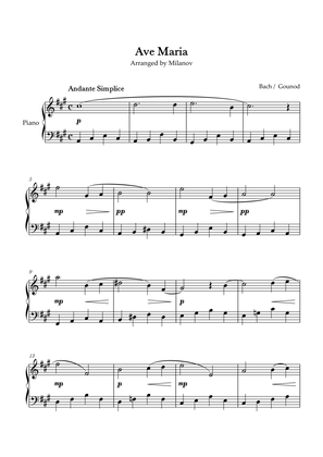 Ave Maria Bach Gounod in A Easy Intermediate Piano
