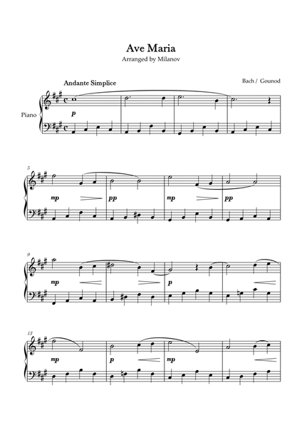 Ave Maria Bach Gounod in A Easy Intermediate Piano image number null