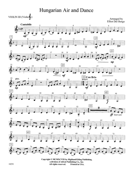 Hungarian Air and Dance: 3rd Violin (Viola [TC])
