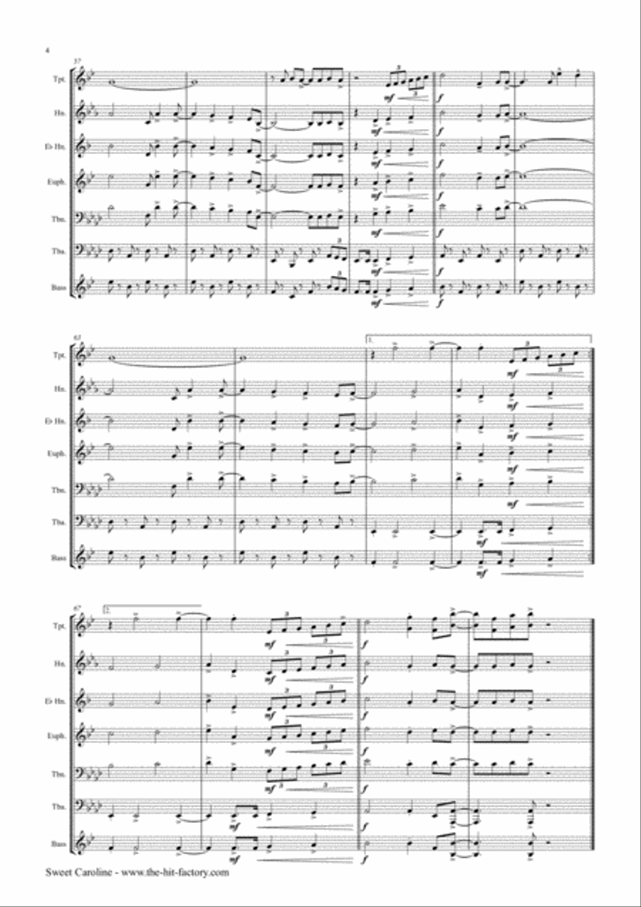 Sweet Caroline Euphonium scores gallery preview page 4