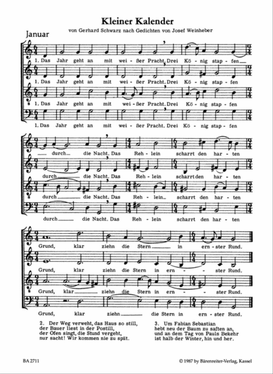 Kleiner Kalender (1938) 4-Part scores gallery preview page 2
