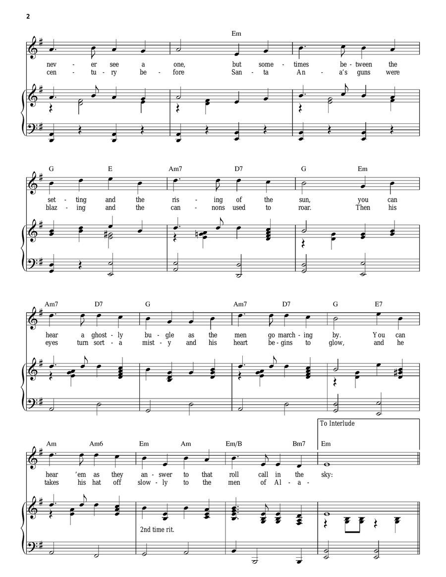 Ballad Of The Alamo Piano, Vocal, Guitar scores gallery preview page 2