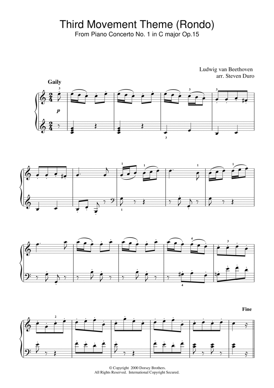 Piano Concerto No.1 in C Major Op.15, Rondo Easy Piano scores gallery preview page 1