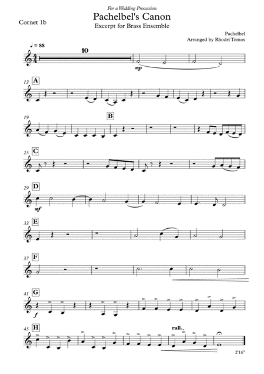 Pachelbel's Canon : excerpt for a wedding procession. Brass Ensemble scores gallery preview page 4