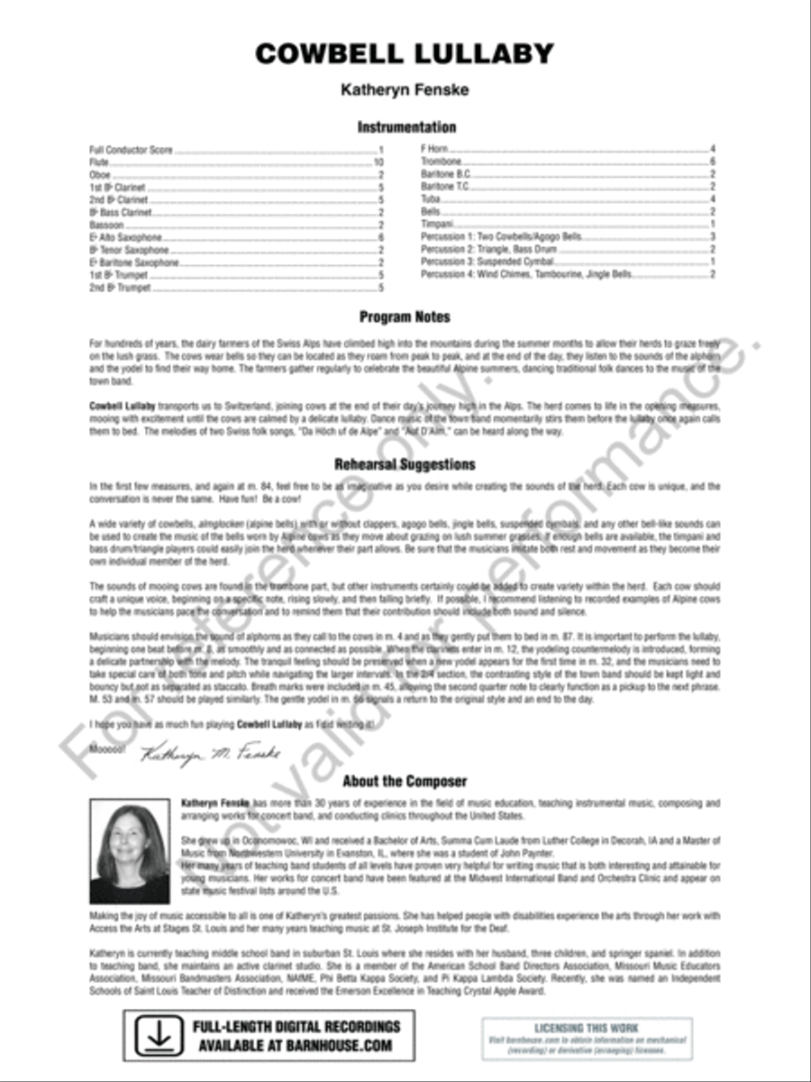 Cowbell Lullaby Concert Band scores gallery preview page 3