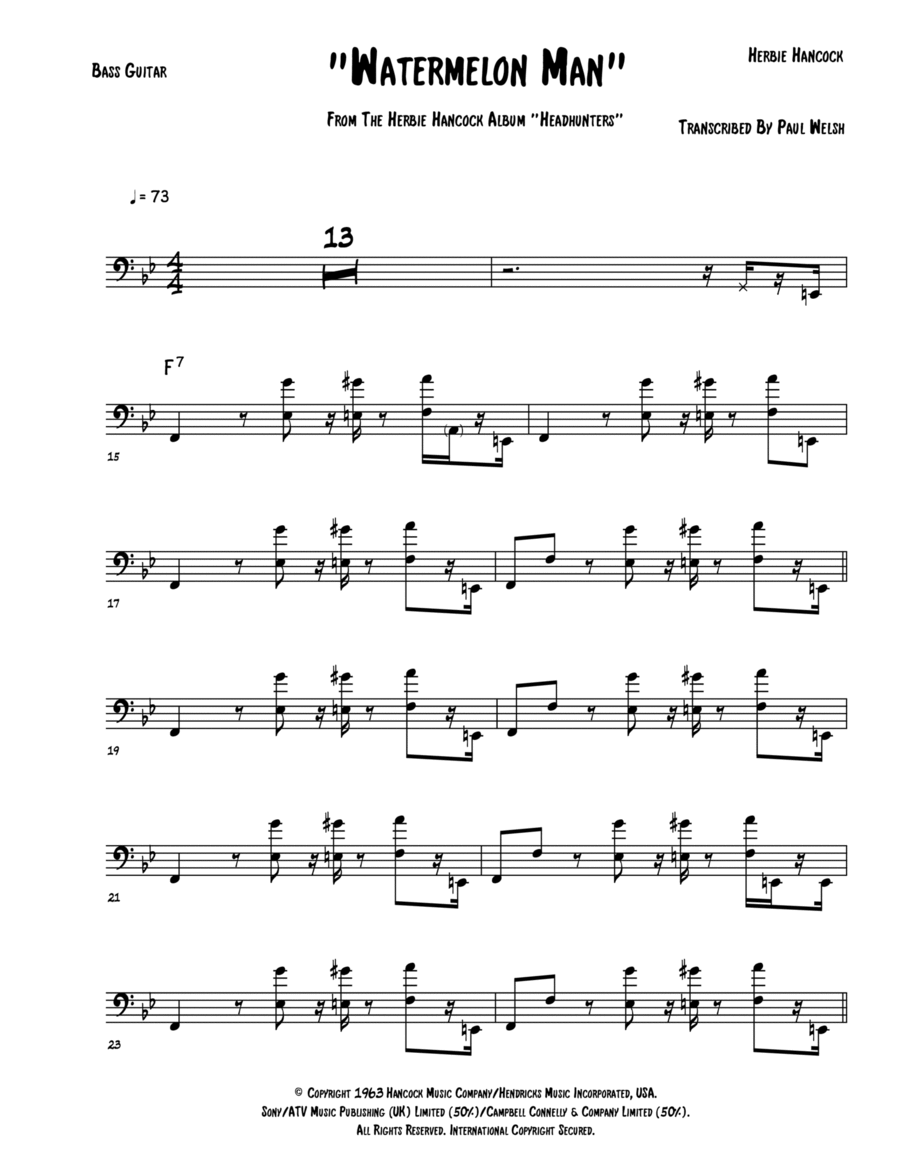 Watermelon Man by Herbie Hancock - Bass Guitar - Digital Sheet Music