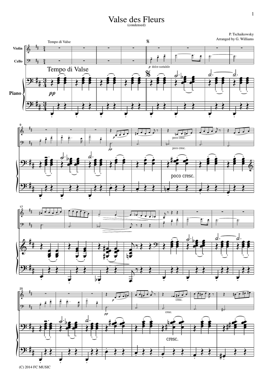 Tschaikowsky Valse des Fleurs(condensed) from The Nutcracker, for piano trio, PT004 Piano Trio scores gallery preview page 1
