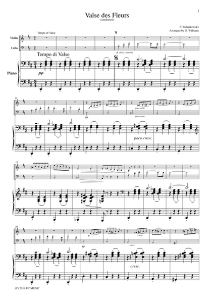 Tschaikowsky Valse des Fleurs(condensed) from The Nutcracker, for piano trio, PT004