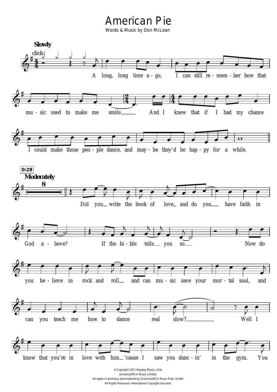 American Pie American Pie Recorder scores gallery preview page 1