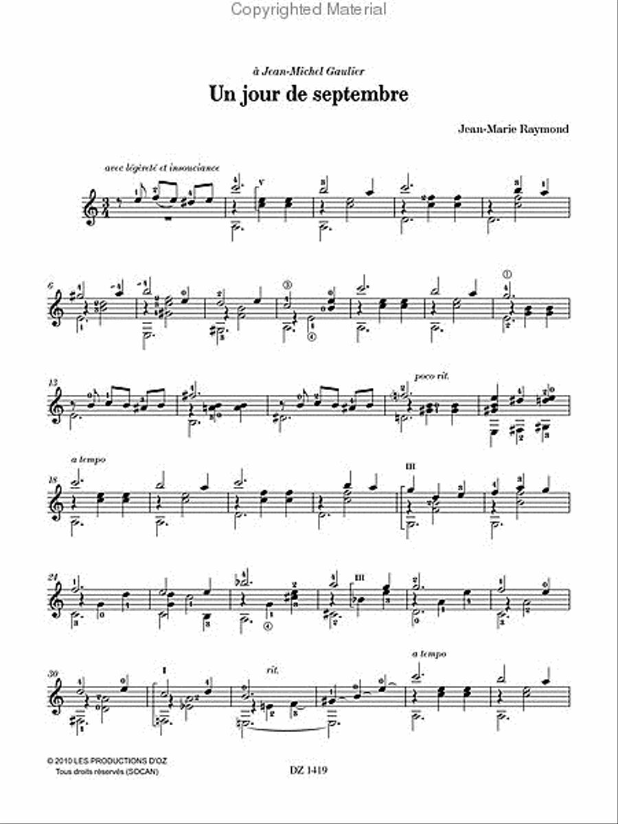 Un jour de septembre Classical Guitar scores gallery preview page 2