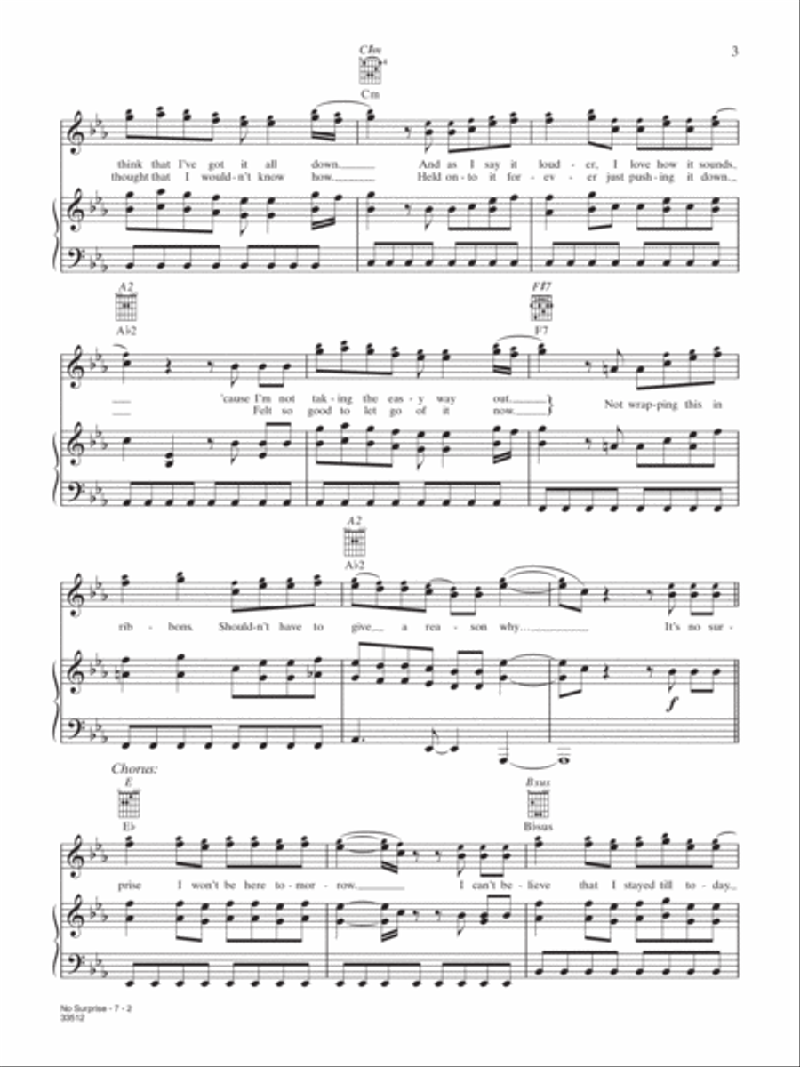 No Surprise No Surprise Piano, Vocal, Guitar scores gallery preview page 2