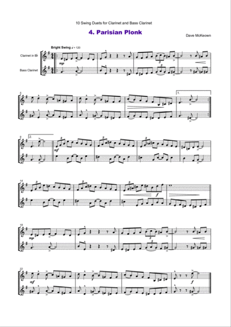 10 Swing Duets for Clarinet and Bass Clarinet Woodwind Duet scores gallery preview page 6