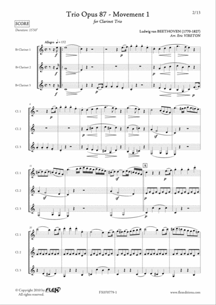 Trio Opus 87 - Mvt 1 Clarinet Trio scores gallery preview page 2