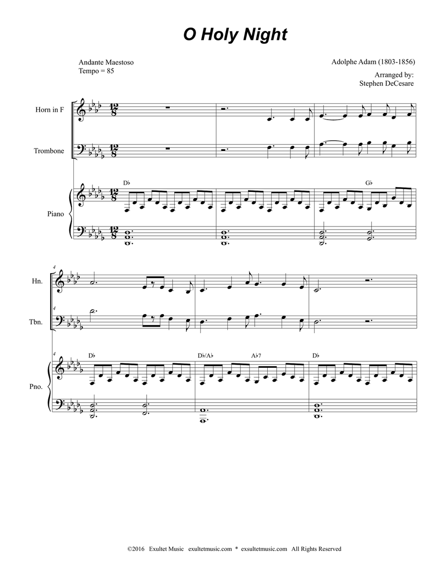 O Holy Night (for Brass Quartet and Piano) Brass Quartet scores gallery preview page 2